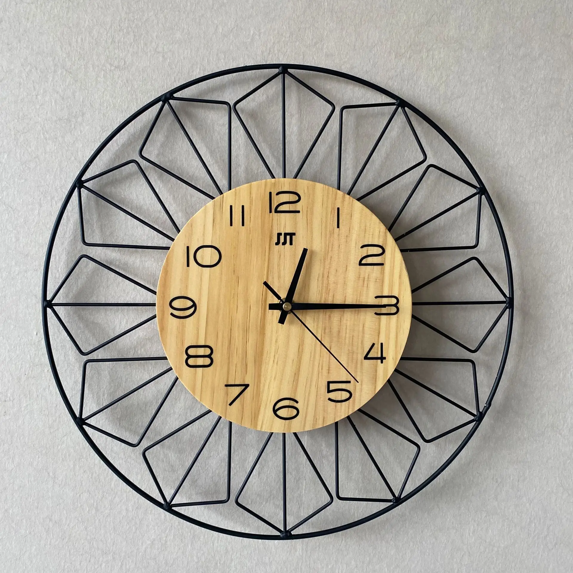 

Nordic Wooden Wall Clock Simple Wrought Iron Frame Clock Creative Living Room Wall Clock Wall Decoration Clock Cross Border