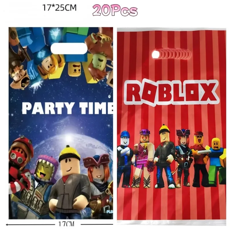 Фото Набор из 20 подарочных пакетов Roblox для дня рождения, оптовые экологичные пластиковые пакеты для конфет, тематические пакеты для праздников в стиле аниме №3