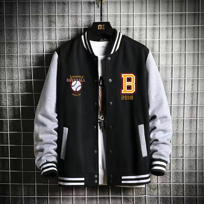 

2022 New Arrival Letter Rib Sleeve Cotton Fashion Logo Single Breasted Casual Bomber Baseball Jacket Loose Cardigan Coat
