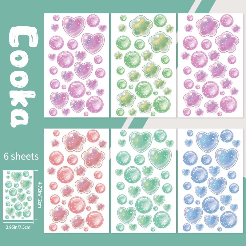 Водостойкие временные татуировки с блестками в форме сердца и пузыря для рук