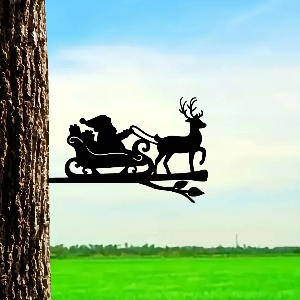 Увлекательное металлическое украшение на стену с оленями и Санта-Клаусом —