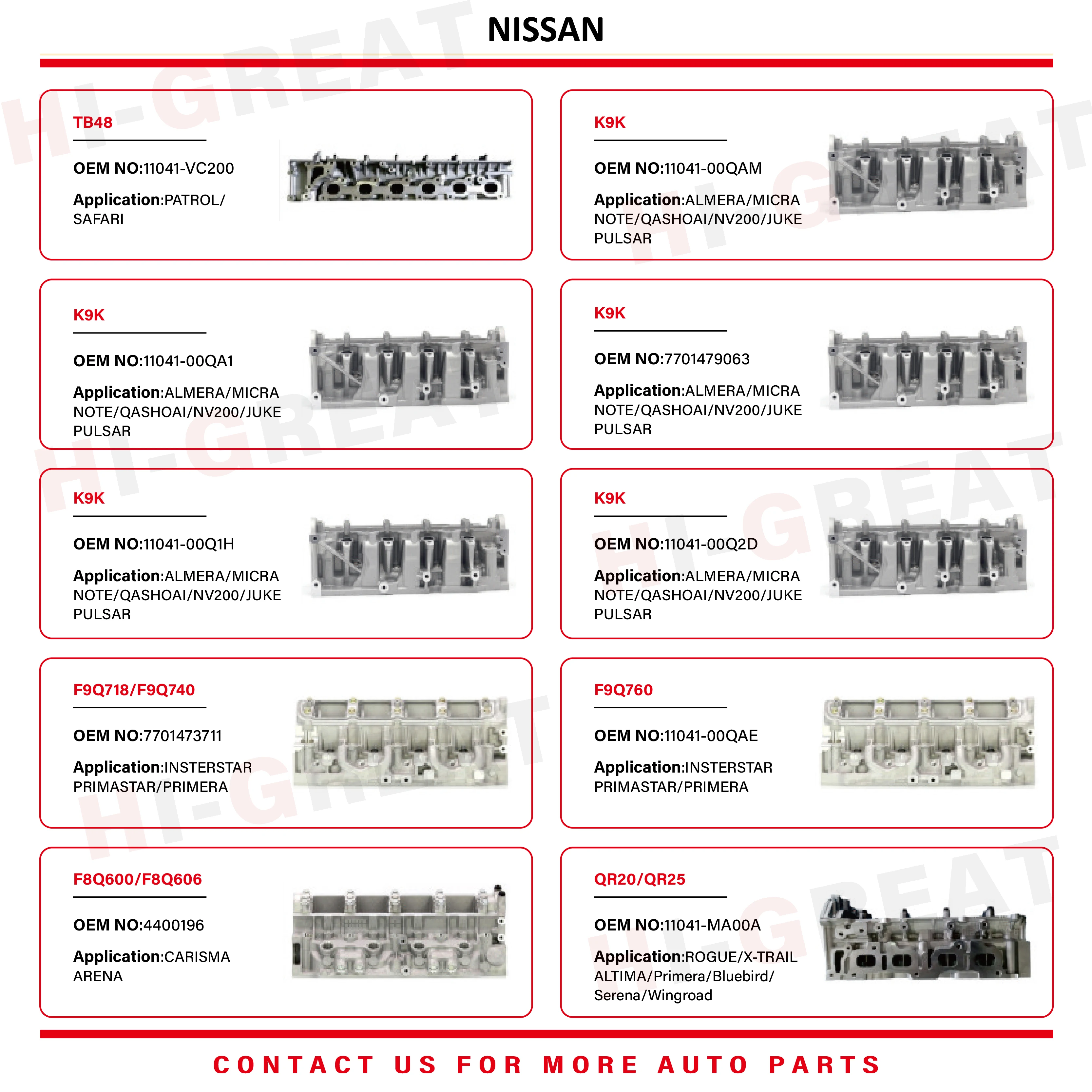 Новая полная головка блока цилиндров для экскаваторов NISSAN Teade Cabstar с двигателями BD25, BD30, BD30TI, артикулы 909018, 11039-69T03, двигатель BD25 (art.: 3920d88986d26) - 3920d88986d26