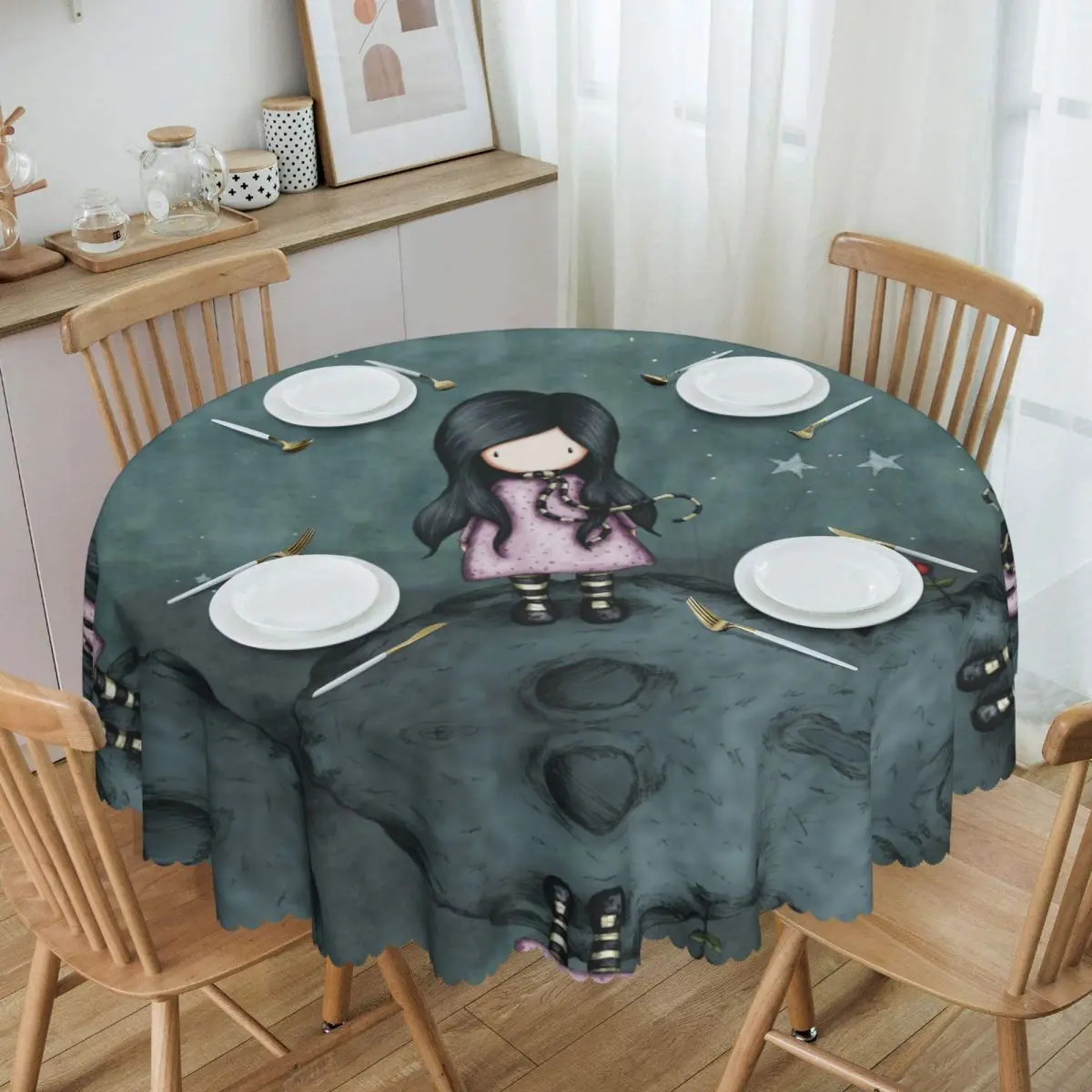 

Round Coque Art Cartoon Santoro Gorjuss Table Cloth Waterproof Tablecloth 60 inch Table Cover for Kitchen Dinning