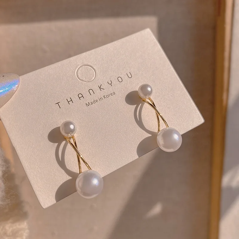 

Korean Fashion Earings New Simple Pearl Cross Retro Temperament French Earrings for Women's Jewelry Wedding Gift