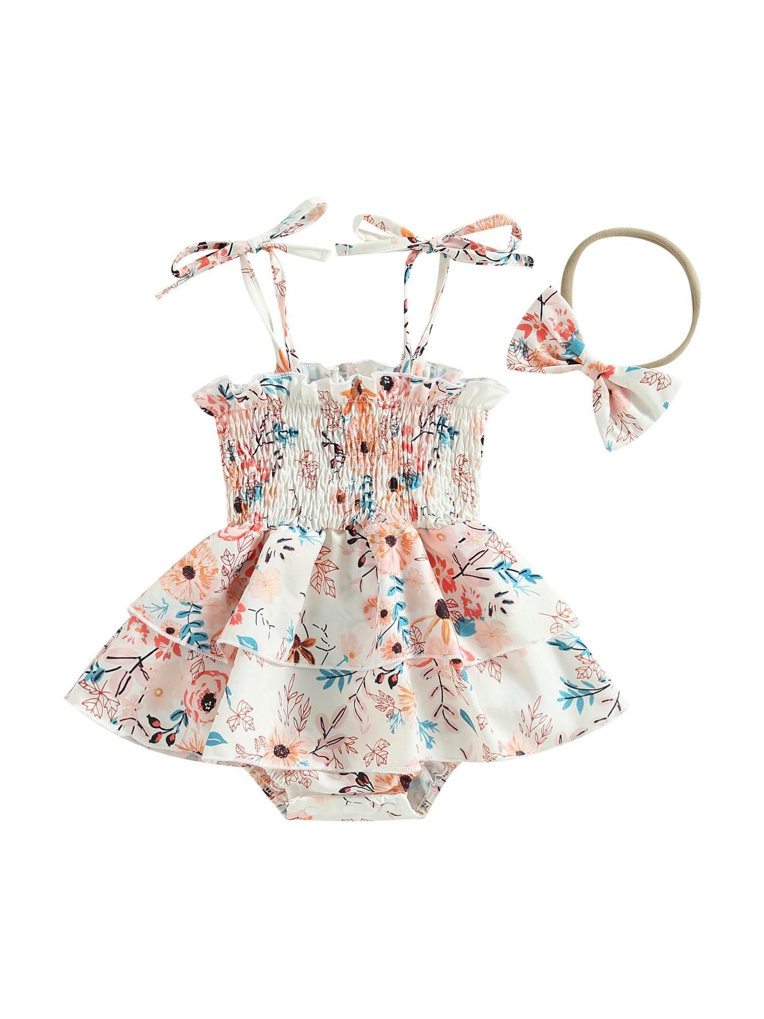 

Adorable Floral Romper Dress with Ruffles and Bow Headband for Baby Girls - Perfect Summer Sunsuit Outfit for Newborn Infants
