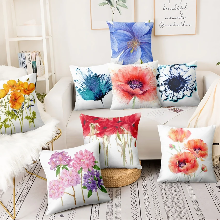 

Modern Art Floral Printed Pillowcase Watercolor Flower Illustration Cushion Decorative Pillow Home Decor Sofa Throw Pillows