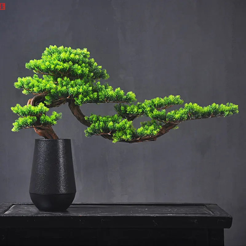 

Имитация приветливой сосны, искусственное дерево, зеленое растение, для гостиной, крыльца, китайский дзен, красивое украшение скалы в форме кипариса, бонсай