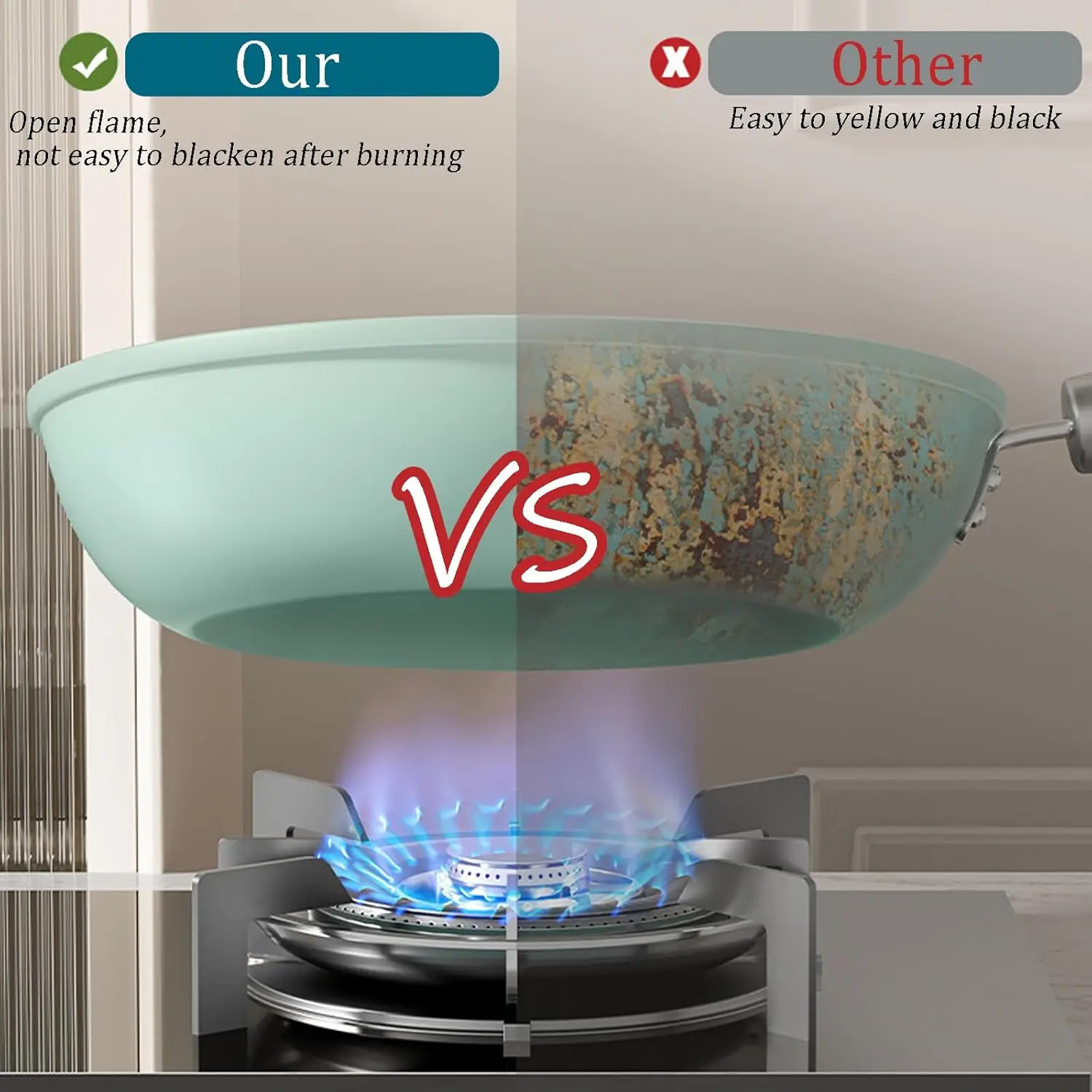 Антипригарная сковорода Qiubo с крышкой синяя керамическая индукционная плита