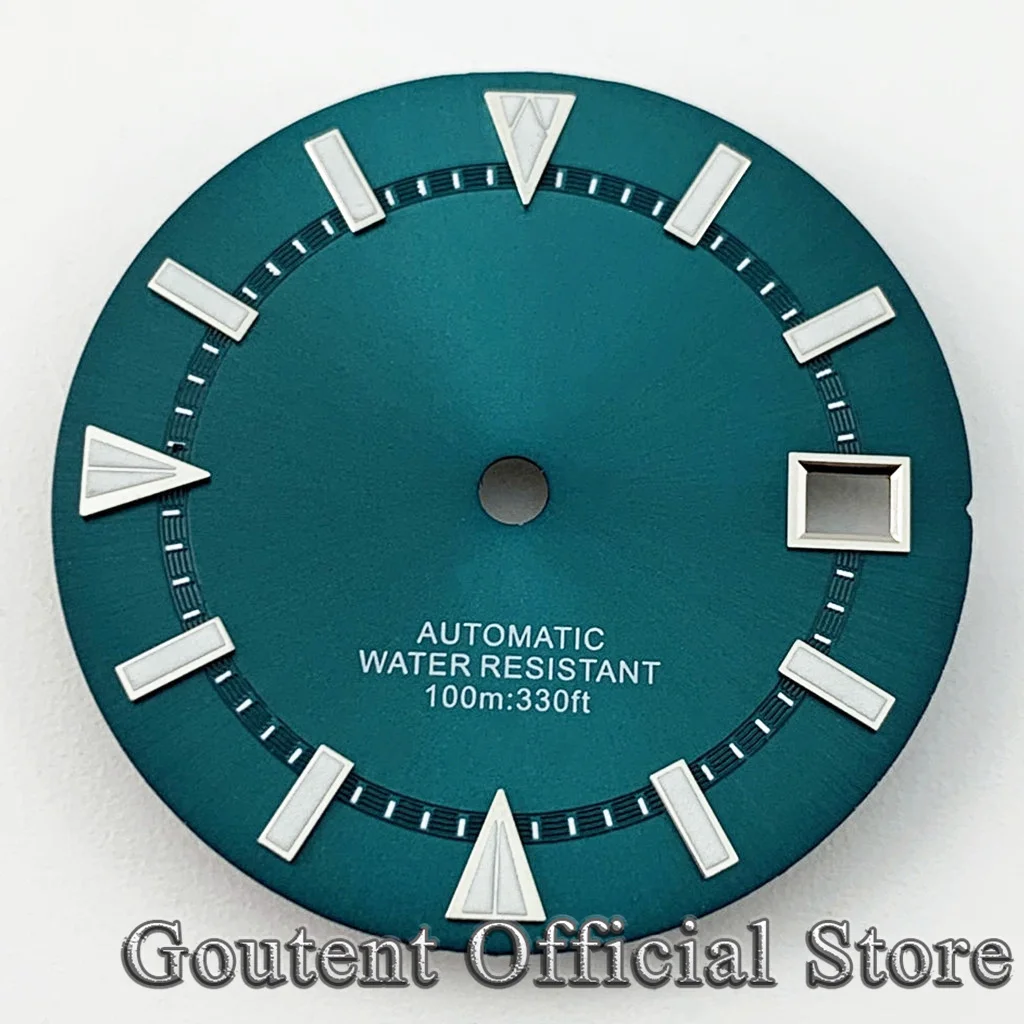 

Goutent 29 мм стерильные синие часы циферблат зеленый светящийся подходит для движения NH35 подходит для короны 3 часа 3,8 часа Корона