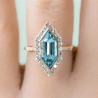 new inlaid special shaped sea blue topaz engagement ring european and american imitation 18k gold plated ring