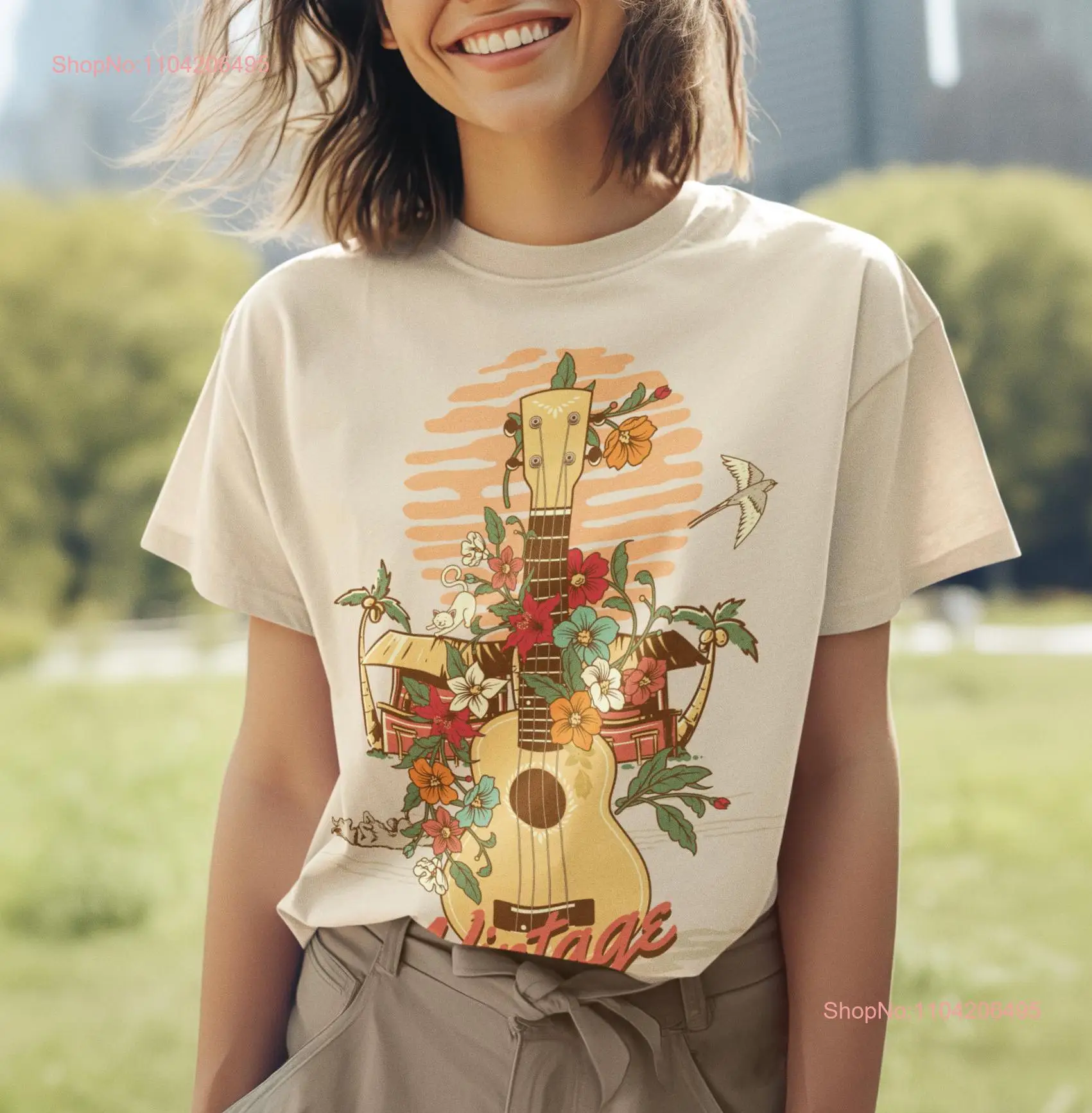 Винтажная пляжная гавайская гитара в стиле ретро футболка с прибрежные вибрации