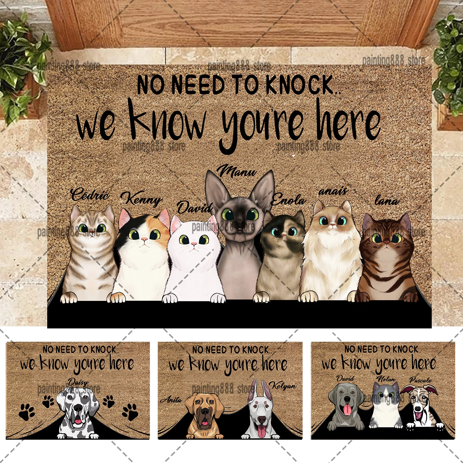 

No Need to Knock We Know You are Here Custom Doormat Rug Personalized Cartoon Pets Floor Mats Carpet Custom Gift Decor Accessory