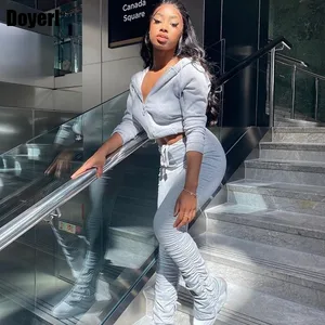 Повседневный Спортивный костюм, женская спортивная одежда, подходящие комплекты, толстовка с длинным рукавом, укороченный топ и штаны, осенний комплект из двух предметов для женщин