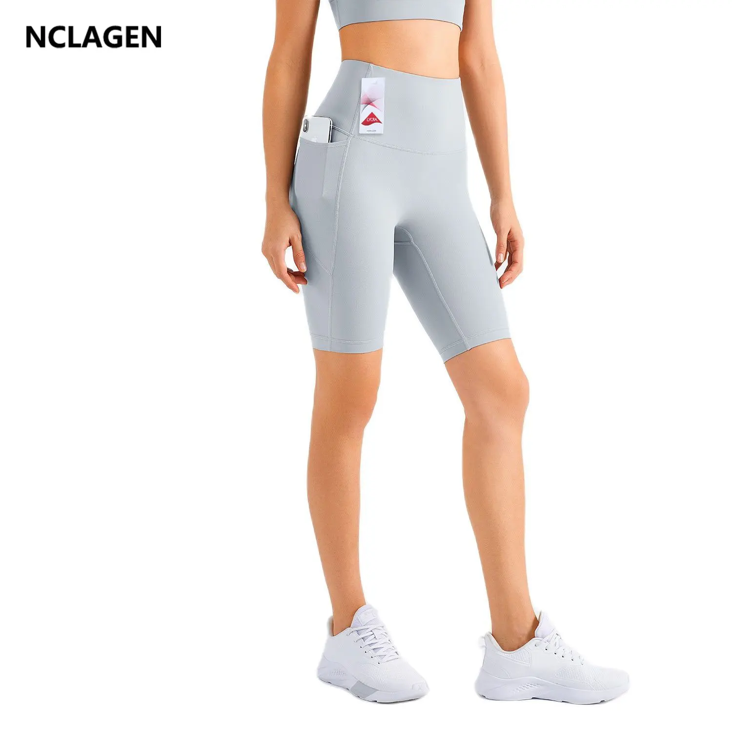

NCLAGEN Gym Short Sports Women's Yoga Bermuda Shorts High Waist With Pockets Naked Feel Quick Dry Hip Lifting Fitness Bottoms