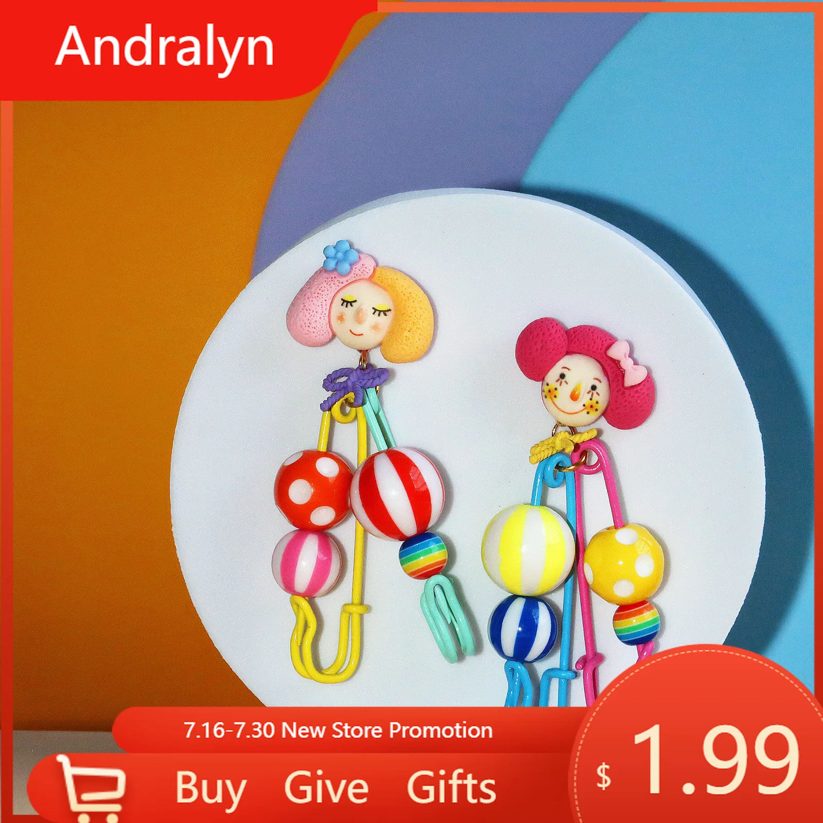 

925 Silver Pin Hip Cool Fun Pin Colorful Polka Dot Beads Cartoon Earrings Earrings Clip Jewelry