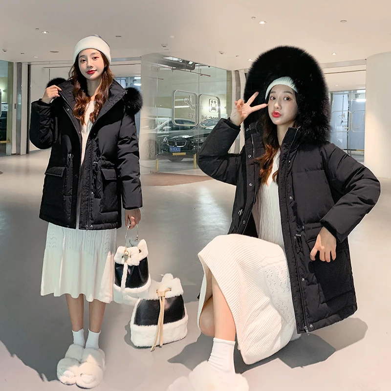 Winter Cargo Puffer Jackets with Faux Fox Collar for Women Korean Fashion Trends Streetwear Teenage Bubble Coats Female Clothing