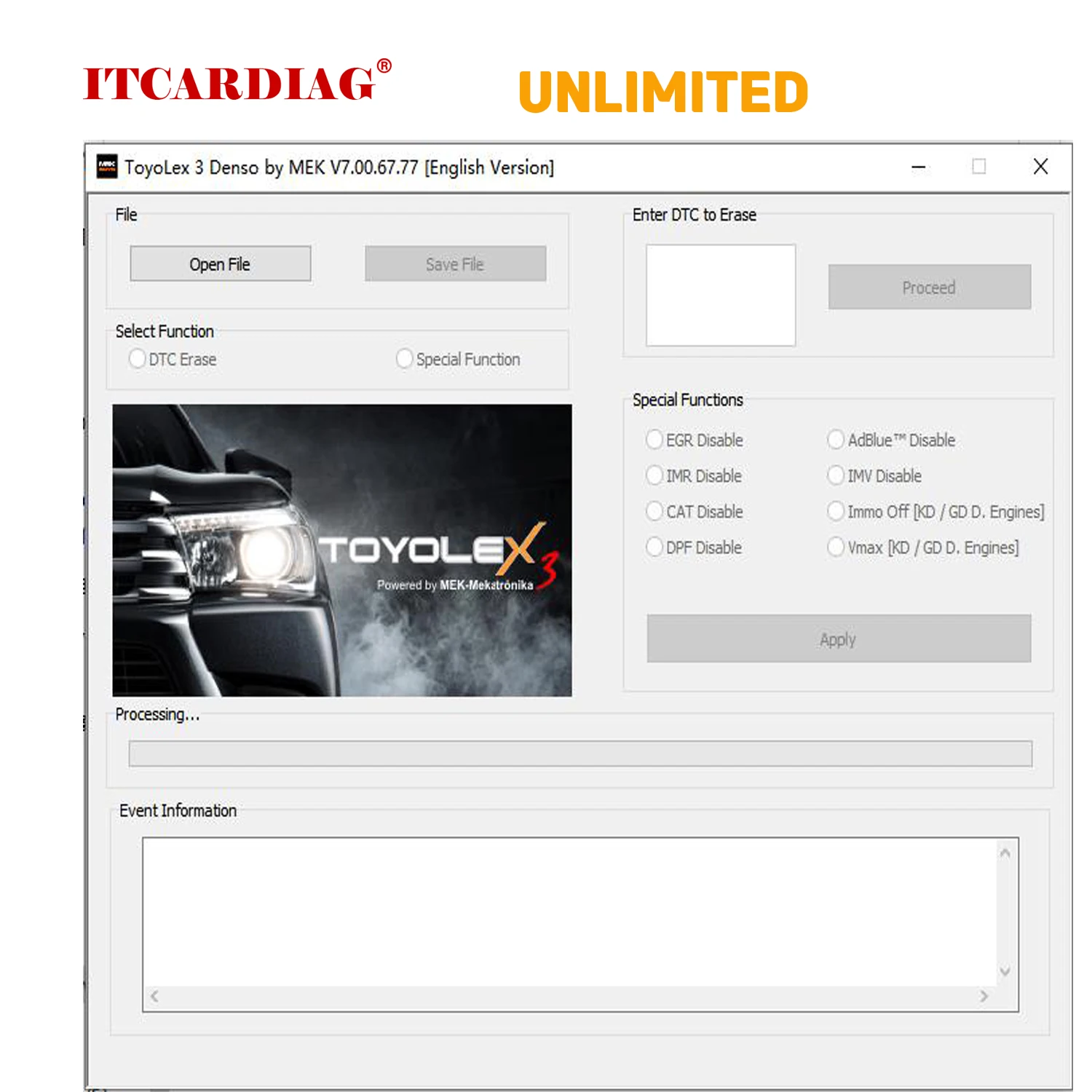 

ToyoLex 3 ToyoLex3 Unlimited Version for Denso Lexus Mascheramento DTC EGR IMR DPF IMV VMAX IMMO OFF Disable Software Funziona