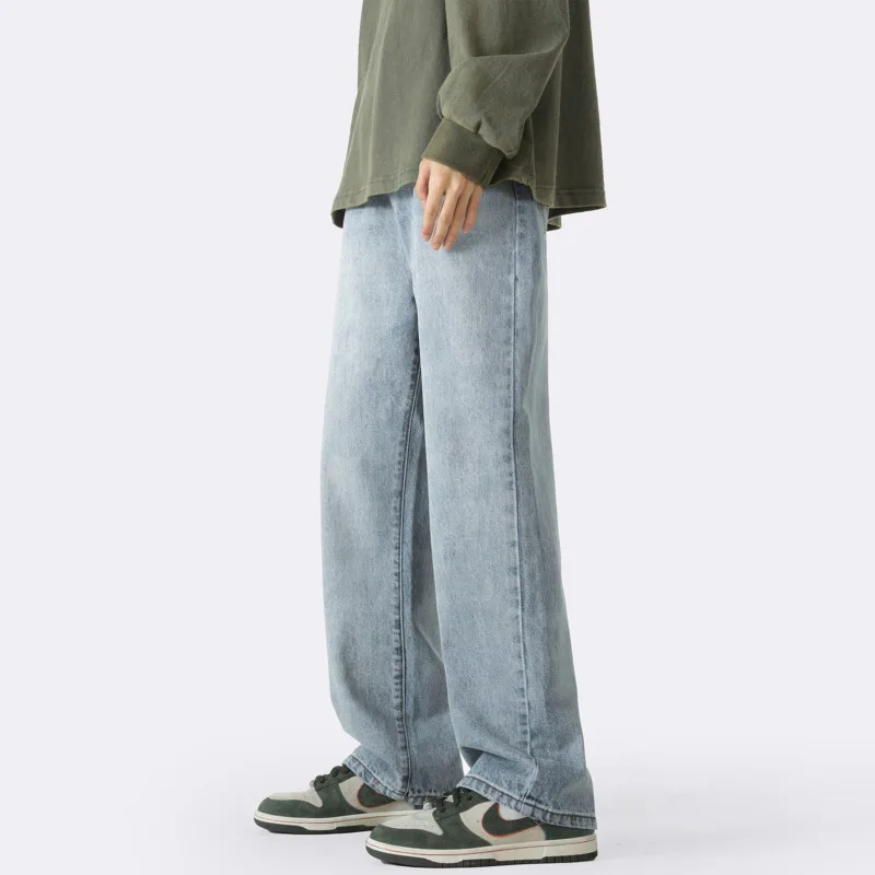 Blue Baggy Jeans Men Fashion Retro Hole Straight Jeans Men Japanese Streetwear Hip-hop Loose Ripped Denim Pants Mens Trousers