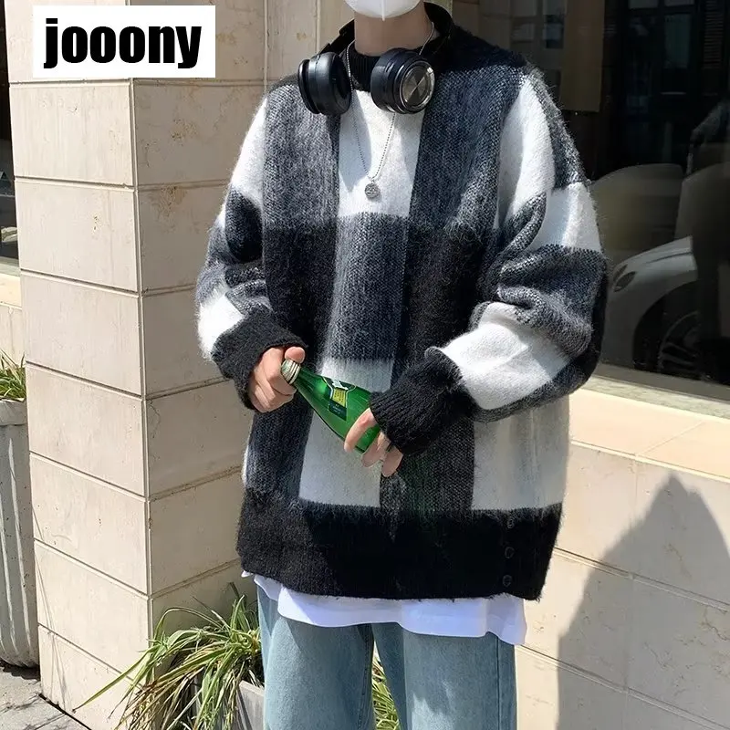 Мужской осенне-зимний Универсальный простой Повседневный вязаный клетчатый