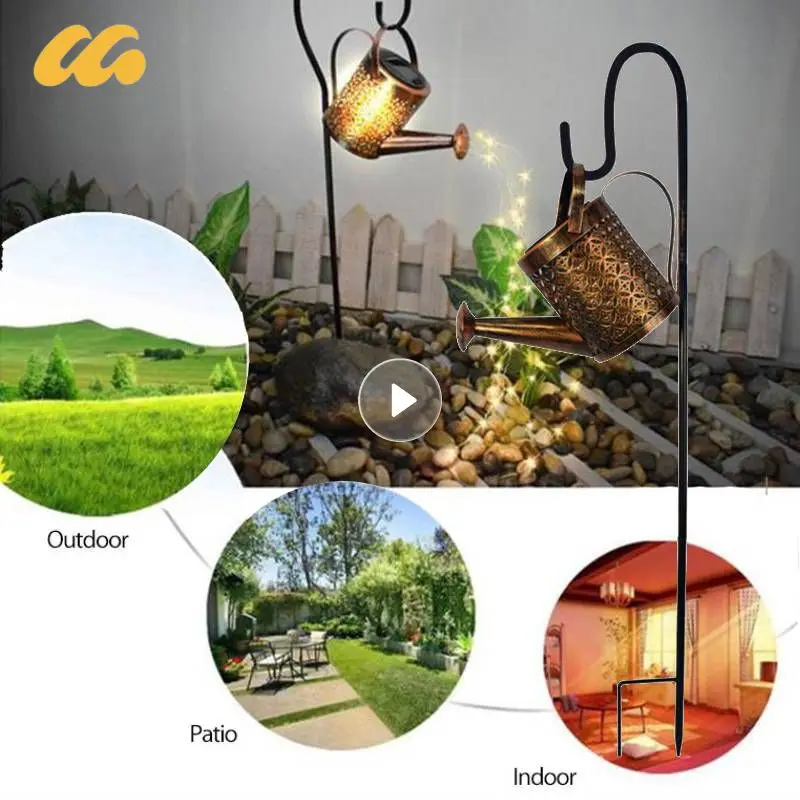 

2pcs Iron Water Kettle Solar Ornament Lamp Garden Art Light Decor Hollow Iron Shower LED String Lights Outdoor Garden Decoration
