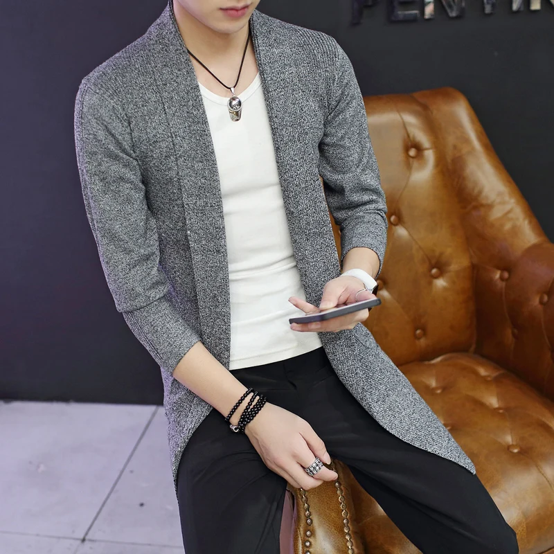 

4Colors New Solid Long Cardigan For Men Clothing 2023 All Match Slim Fit Casual Knitted Sweater Thin Jaqueta Masculinas Inverno
