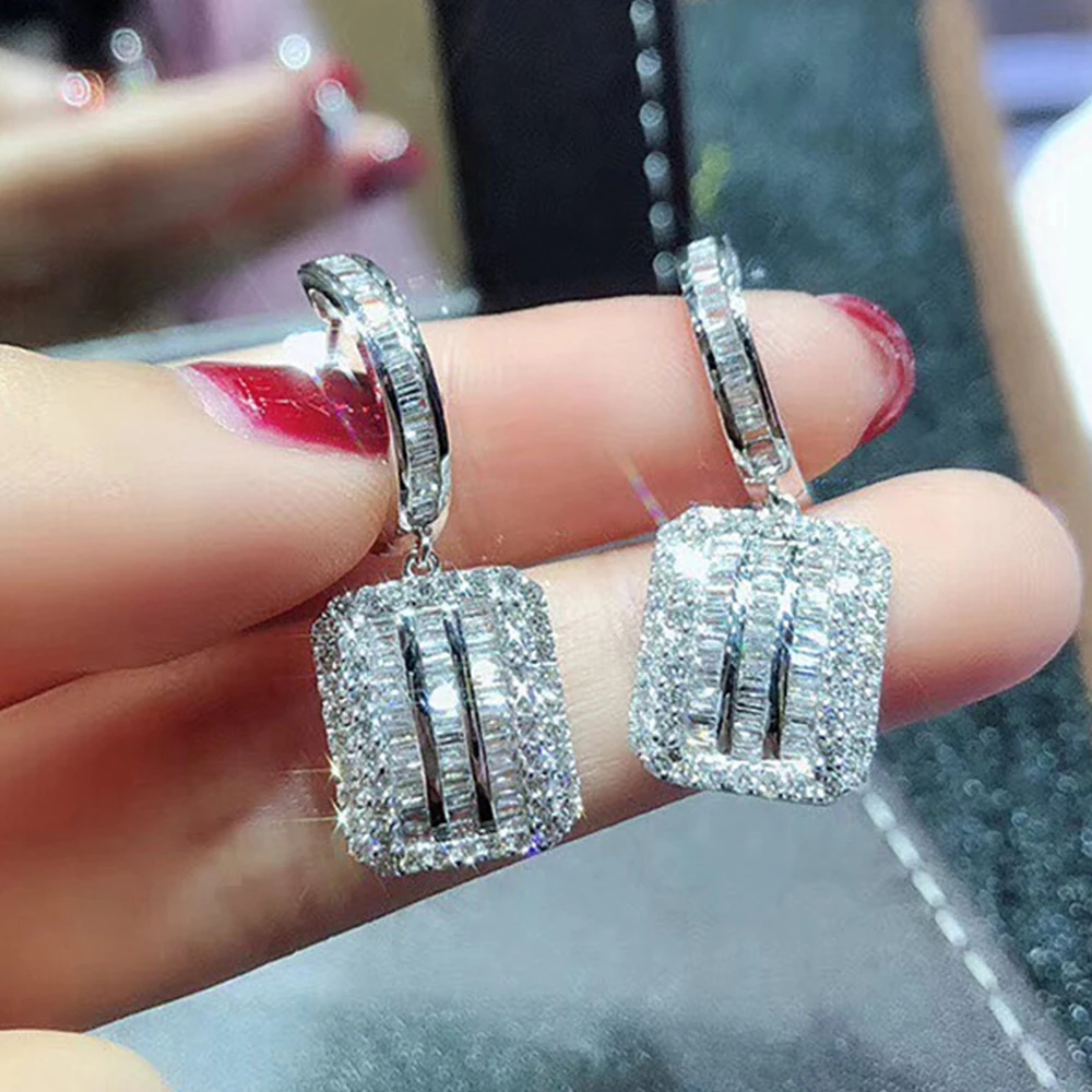 

Усовершенствованные женские серьги, блестящие прямоугольные серьги, геометрические женские роскошные ювелирные изделия, Яркий Циркон, диз...