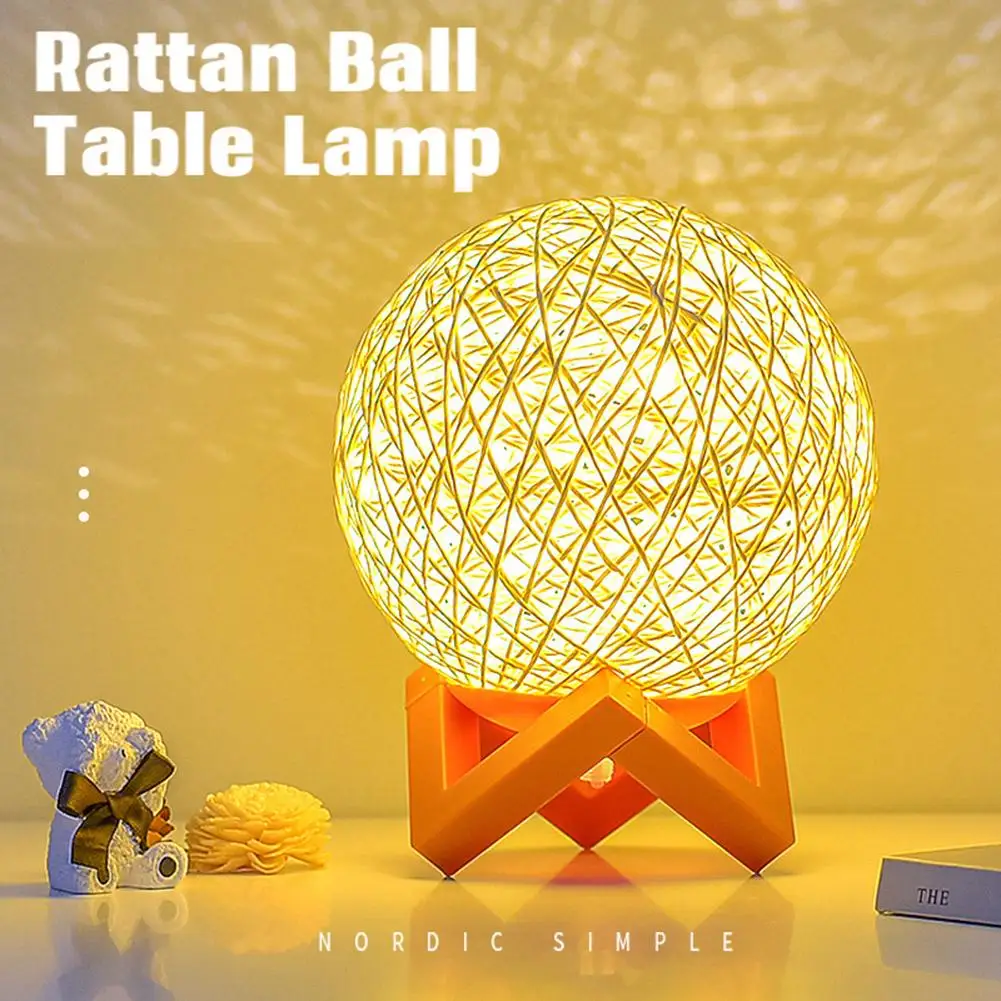 

3D Rattan Ball Led Night Lights Dimming Moon Lamp With Bracket For Home Bedroom Decor Christmas Gifts