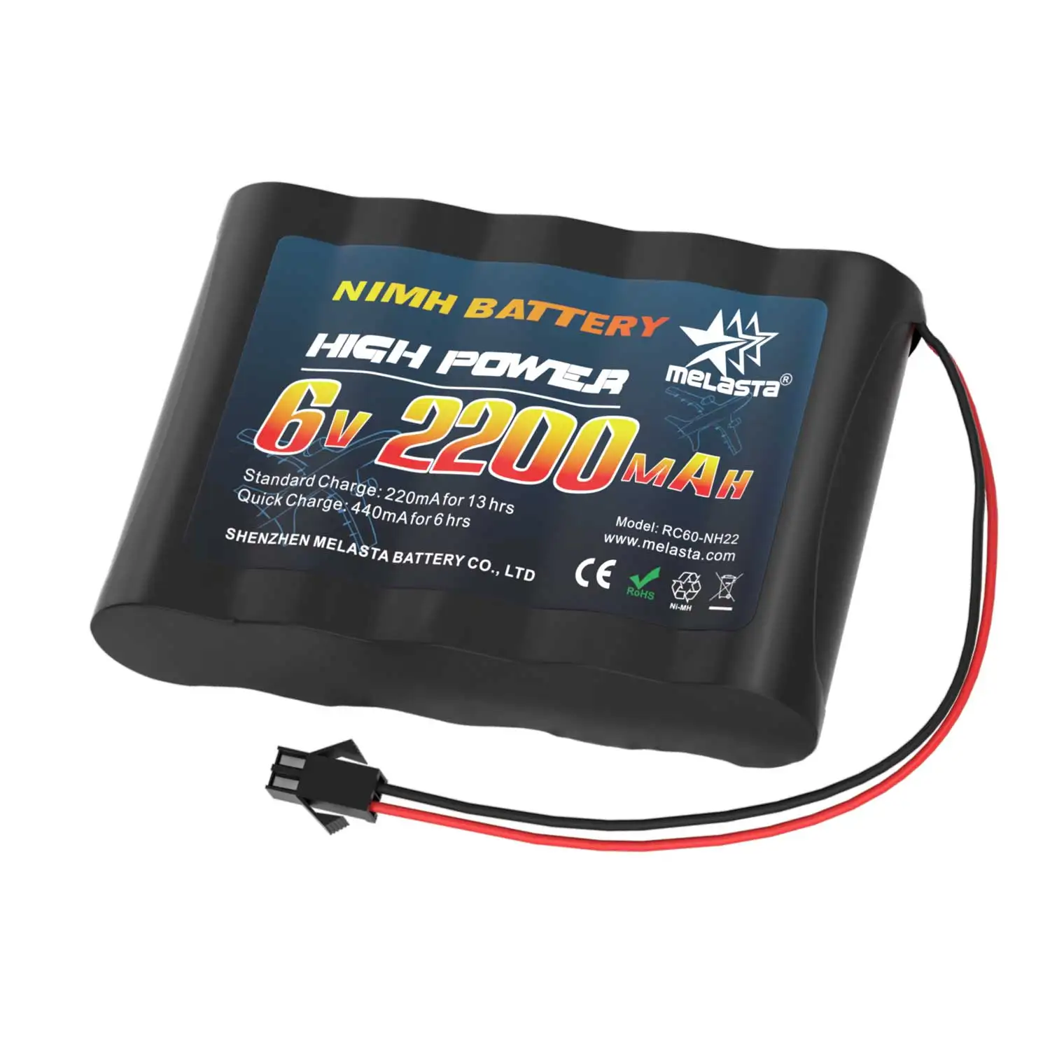 

Melasta 6V 2200mAh Ni-Mh AA Rechargeable Battery Pack for RC Truck Vehicles Rc Toys Cars With 2-Pin SM-2P Plug and USB Charger