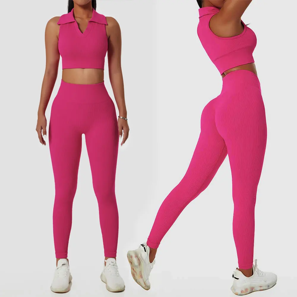 Seamless Yoga Set Ribbed Workout Outfits 2 Piece Gym Set Women Suit For Fitness Sport Set Sports Bra Leggings Women Tracksuit