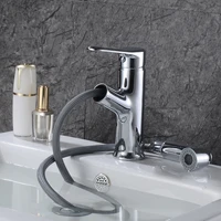 copper basin pull out faucet bathroom cabinet wash basin hot and cold retractable pull button two speed faucet