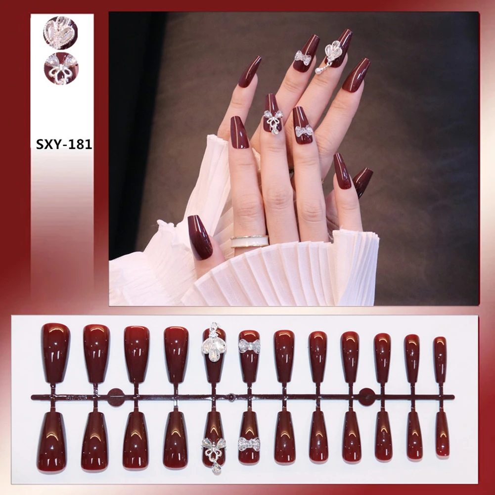 

New High Quality 3D Crown False Nails French Long Press On Nails Elegant Fingernails Stickers Jelly Gel/Glue Type Stick On Nail