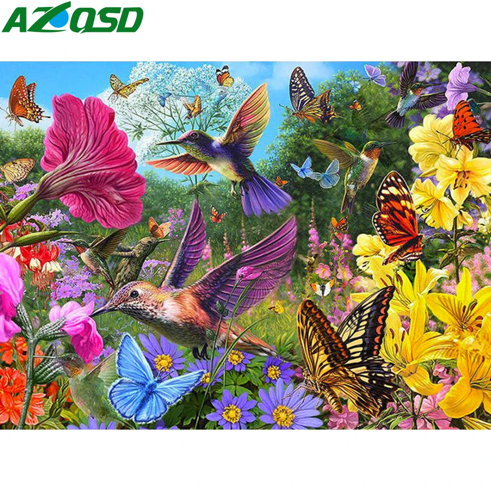 

AZQSD Full Square Diamond Embroidery Bird Butterfly Picture Rhinestone Painting Landscape New Arrival Mosaic Flowers Home Decor