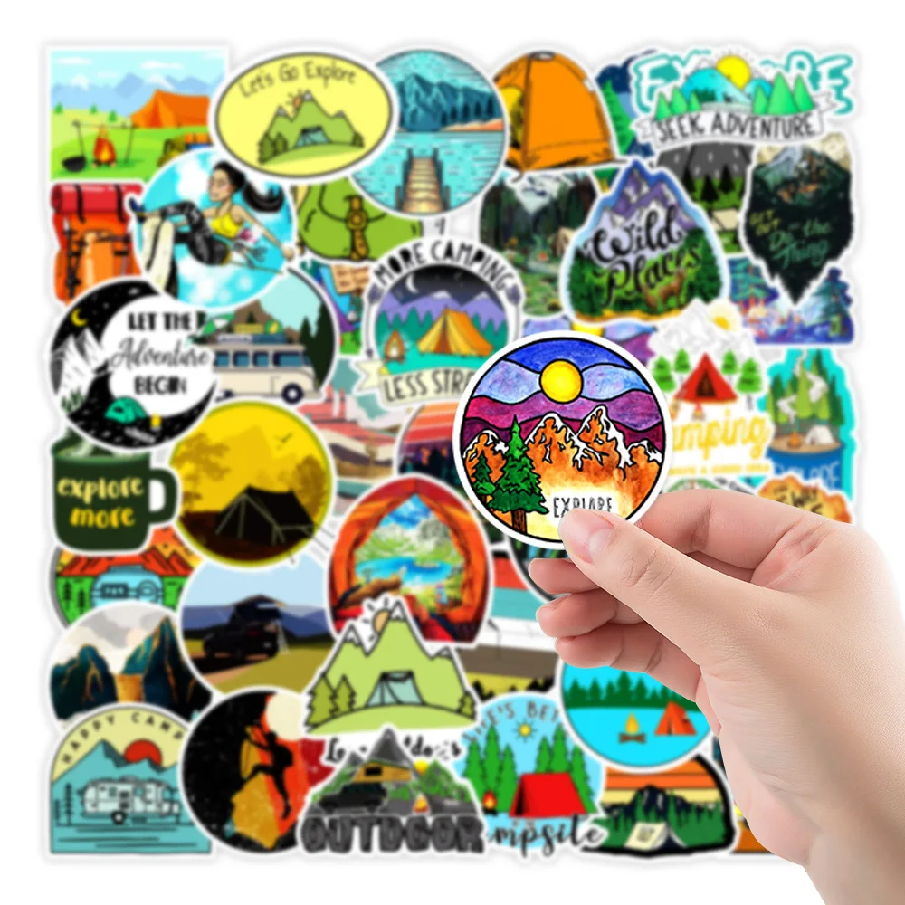 

10/50pcs Outdoor Explore Mountain Climbing Stickers Laptop Guitar Luggage Waterproof Graffiti Sticker Decal Kid Classic Toys