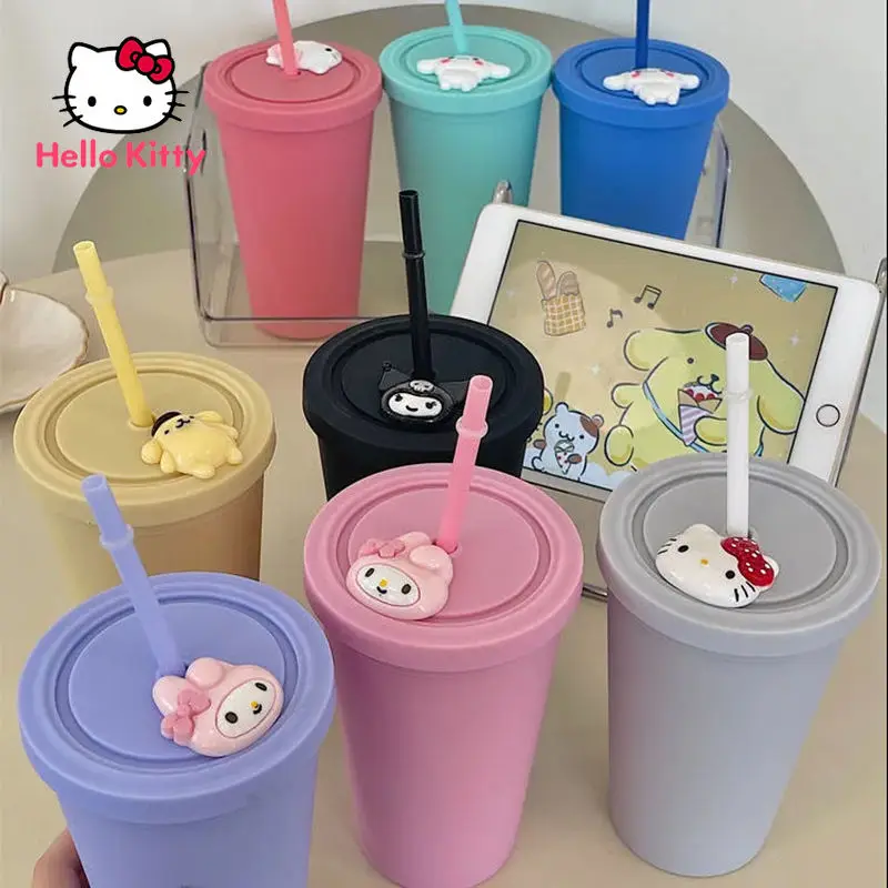 Мультяшная кружка Hello Kitty большая емкость соломенная чашка с крышкой цветная