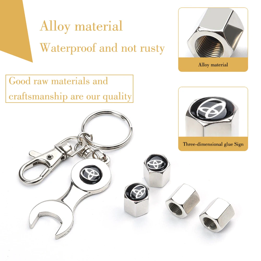 

4Pcs Auto Valve Caps Wrench Keychain Key Ring Metal Wheel Parts Car Repair Tool For Toyota Corolla Chr Auris Yaris Prado Highlan
