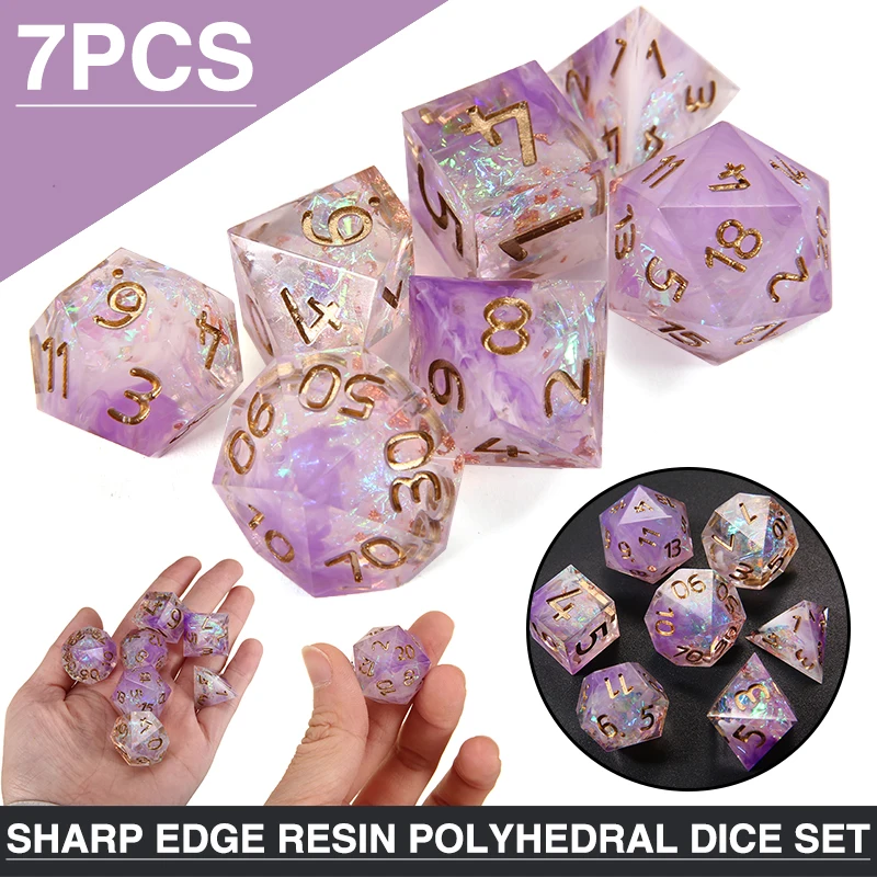 

MAYITR 7pcs/set Polyhedral Dice Durable Sharp Edge Resin Digital Dices Table Game Accessories For Board Games Math Teaching