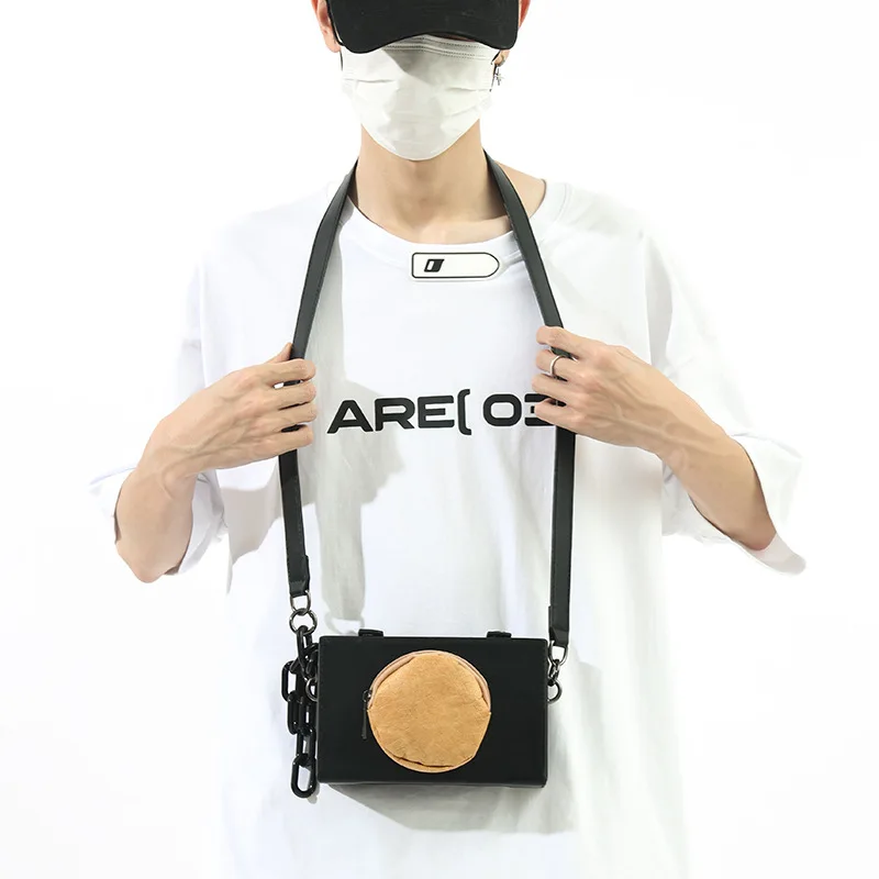 

Luxury Women and Men New PU Leather Contrast Color Crossbody Bag Simple Chain Small Box Messenger Bag