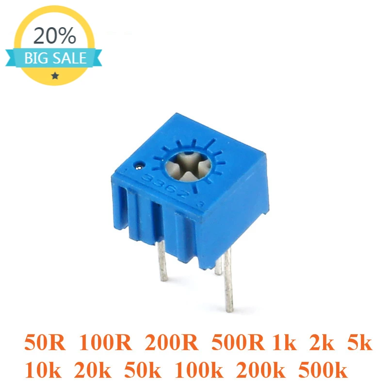 

10pcs 3362 Trimmer Potentiometer 3362P Variable Resistor Adjustable Resistance 101 102 103 104 201 202 203 204 501 500 502 503
