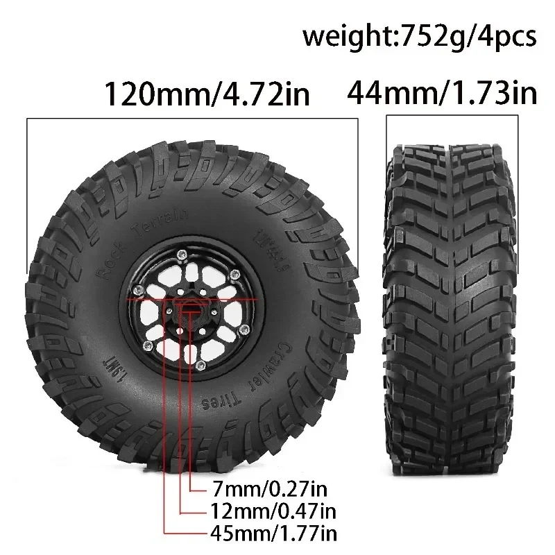 Фото Комплект колес и шин Beadlock 1.9 для радиоуправляемых краулеров масштаба 1/10 Axial SCX10, SCX10 II, III, 90047, D90, TF2, CC01, TRX4, TRX (4 шт.) №2