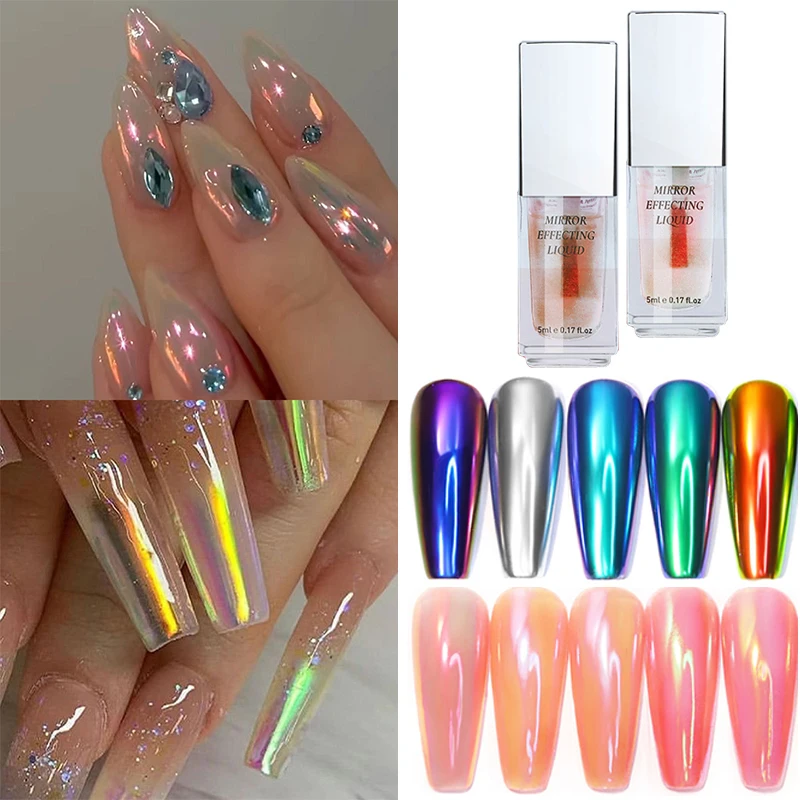 5ml Nail Polish Chrome Mirror Effect For Nails Metallic Effect Nail Polish Function Top Coat Liquid Nail Glitter Manicure Gel