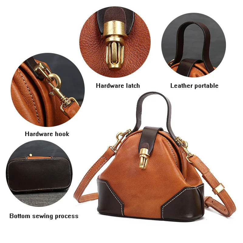 Genuine leather women's bag 2023 new style lock button dumplings bag advanced sense single shoulder messenger bag retro handbag