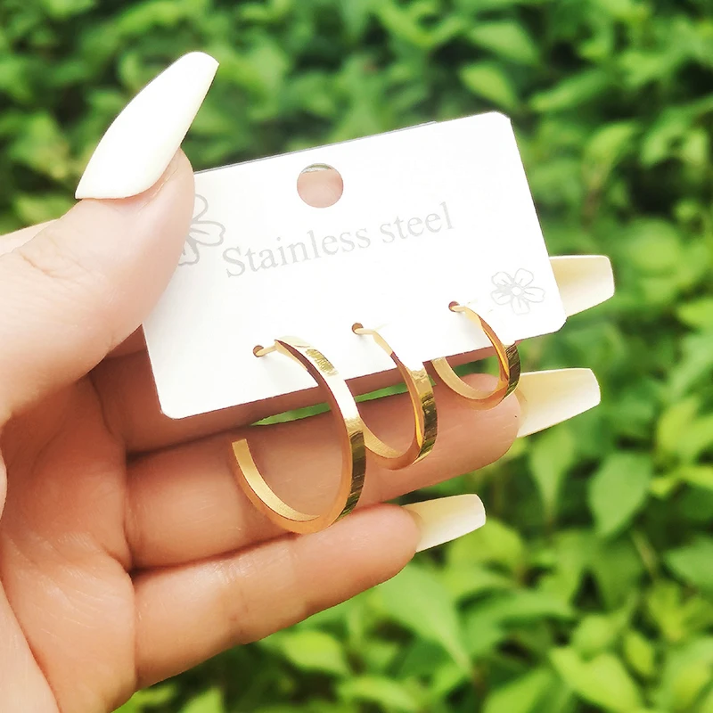 Набор серег-подвесок из нержавеющей стали золотого и серебряного цвета |