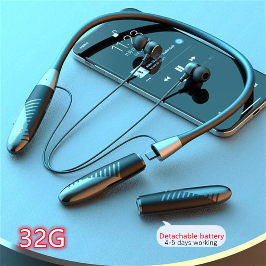

Съемная батарея, очень долгий срок службы, шейные Bluetooth-наушники, mp3-плеер, магнитные наушники, Беспроводные спортивные наушники для бега