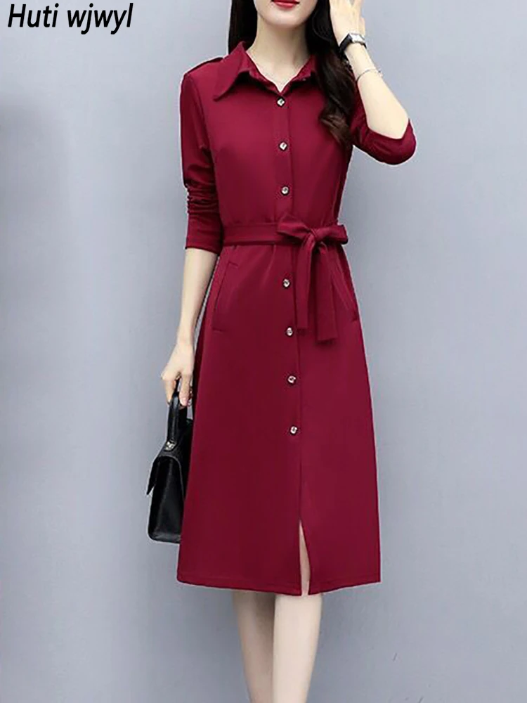 

Женское винтажное платье средней длины, Красное Облегающее платье с длинным рукавом, повседневное черное платье в Корейском стиле для офис...