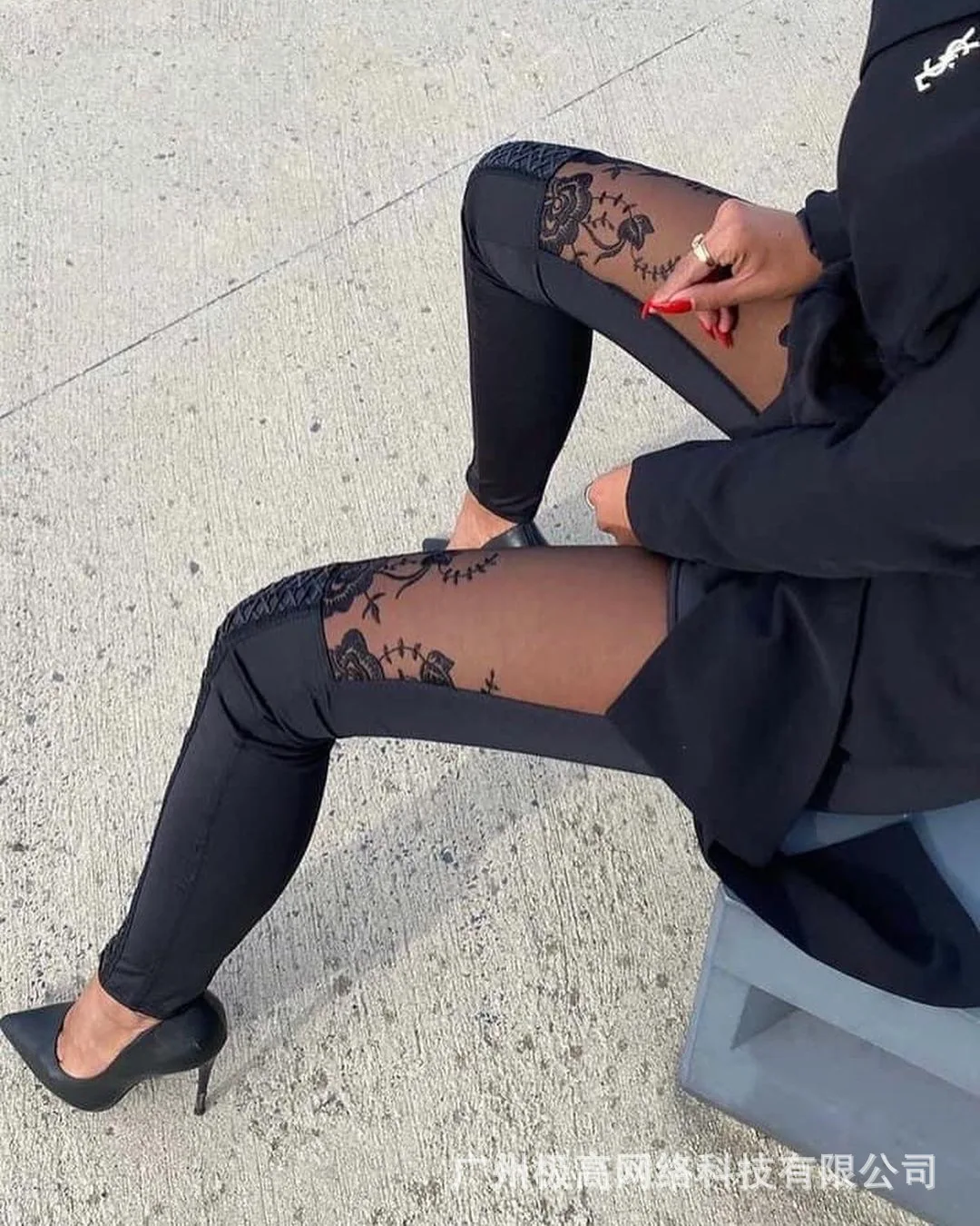 Casual Women's 2022 New Women's Pants Fashion Black Splicing Lace Pants