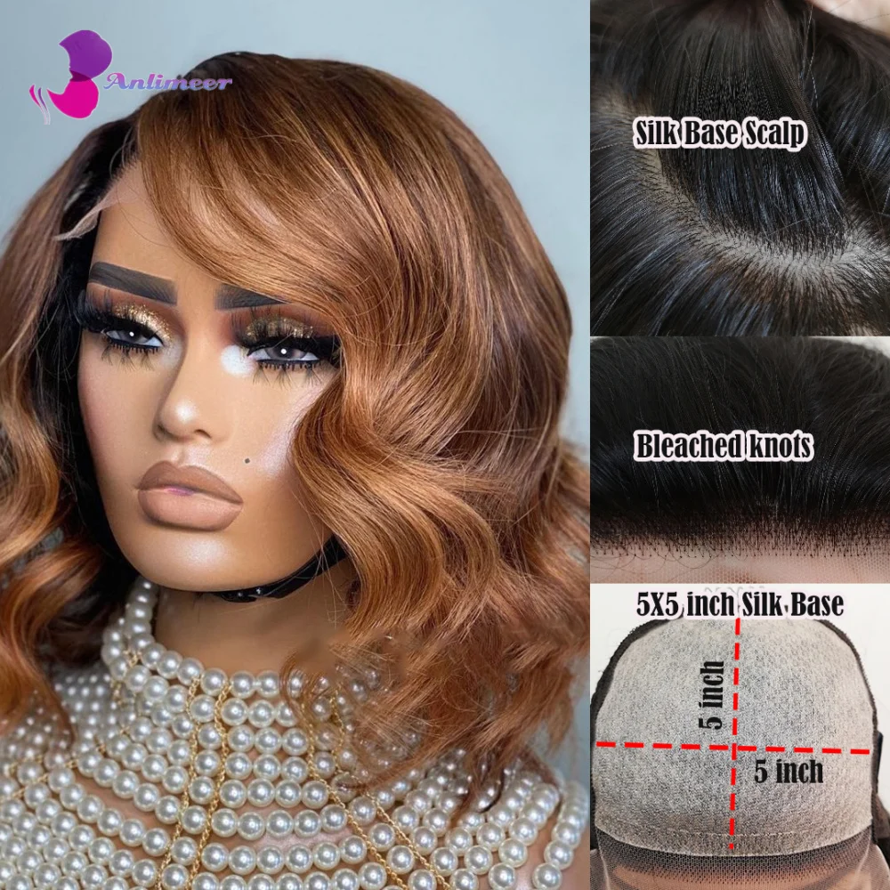 

Body Wave Silk Top Closure Wigs Human Hair Pre Plucked 5X5 1B4/27 Colorful Wig Short Lace Frontal Human Hair Wigs for Women