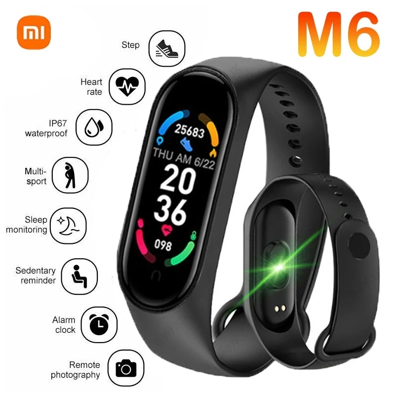 Смарт-браслет Xiaomi M6 с пульсометром и тонометром водонепроницаемый спортивный