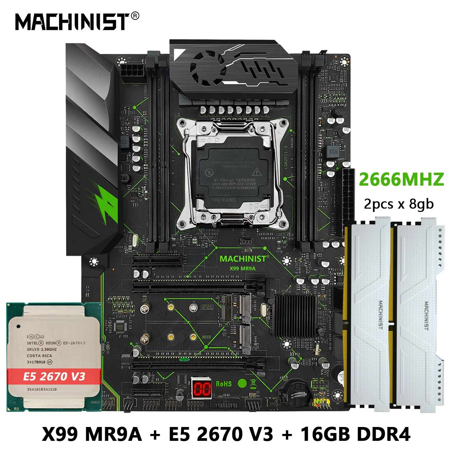 

MACHINIST X99 Motherboard Combo Set Kit With LGA 2011-3 Xeon E5 2670 V3 CPU Processor DDR4 16GB RAM Memory X99 MR9A V2 ATX