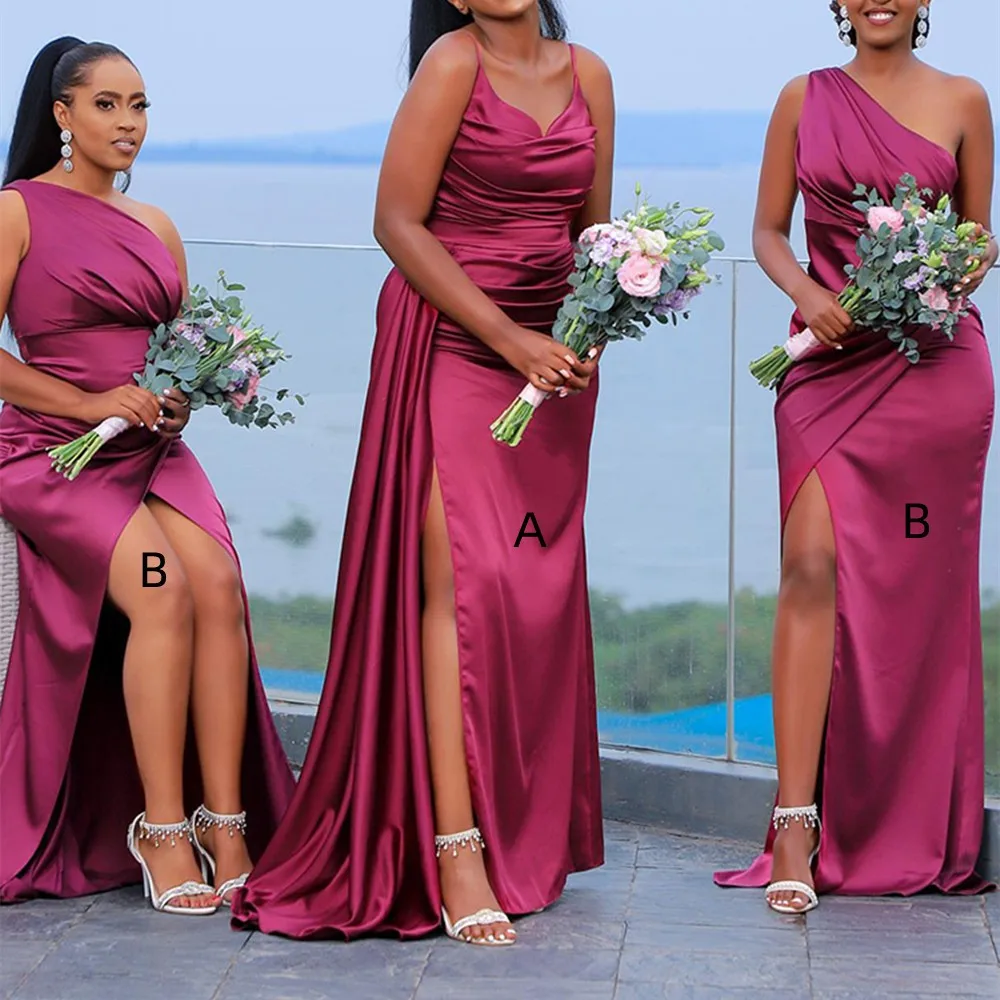 

Sexy Long Mermaid Bridesmaid Dresses with Slit African Girl Wedding Party Evening Dress Robes De Soiree Mariage