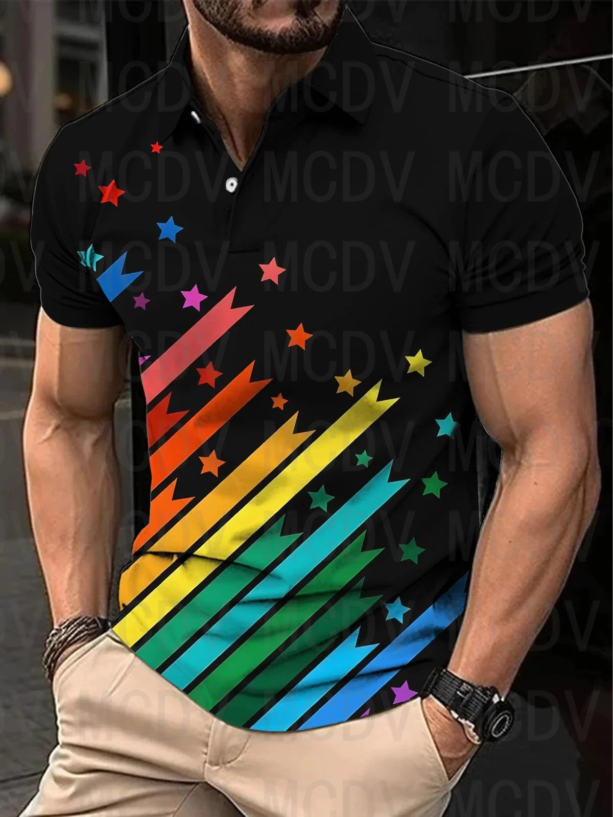 

Мужская рубашка-поло с коротким рукавом и 3D-принтом